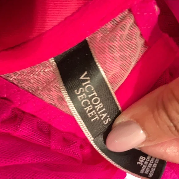 VICTORIA'S SECRET Soft Pink and Fuschia Lace Babydoll Bra Top, size 34B - Picture 13 of 15